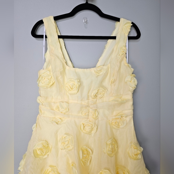 Lulus Exceptional Entrance Yellow Sleeveless Tiered Rosette Midi Dress, Medium - Picture 8 of 11